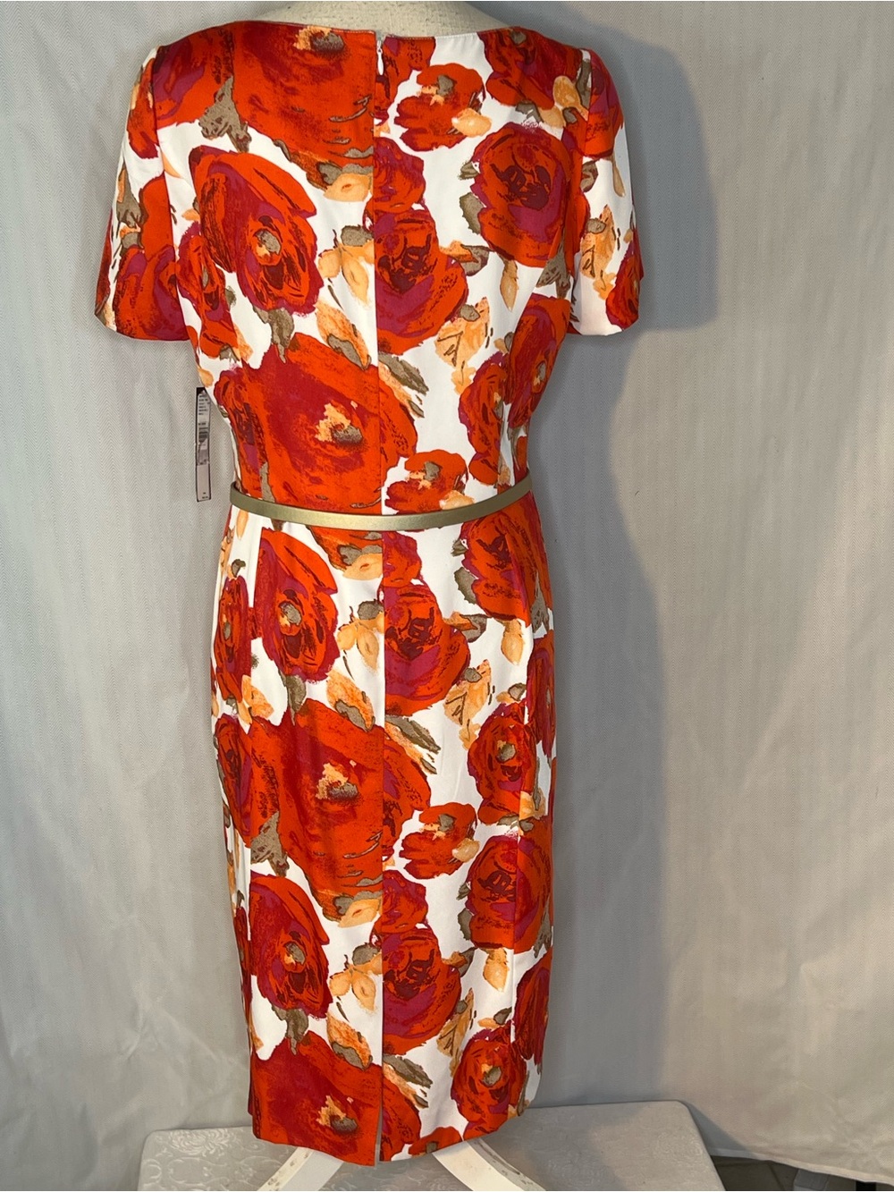 Tahari by Arthur S. Levine Dress Red & Orange Floral Short Sleeves Sheath 10 👍 - Picture 5 of 11